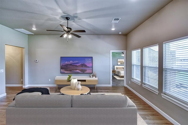 6413 SE 84th St, Oklahoma City, OK 73135 - living room with ceiling fan and wood finished floors