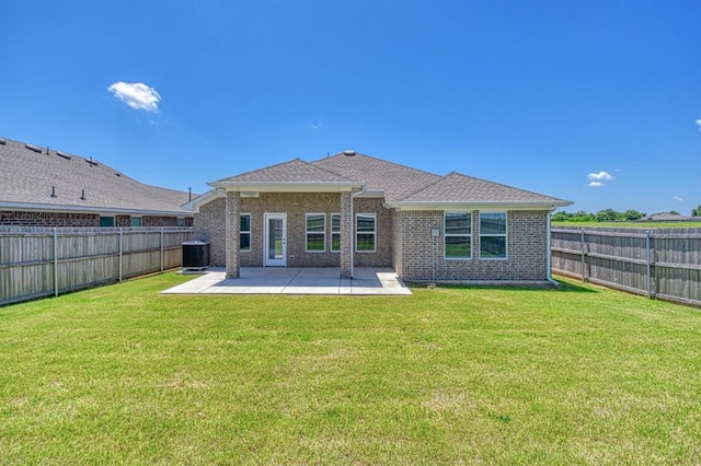 6413 SE 84th St, Oklahoma City, OK 73135 - back of property with a patio area, a fenced backyard, and brick siding