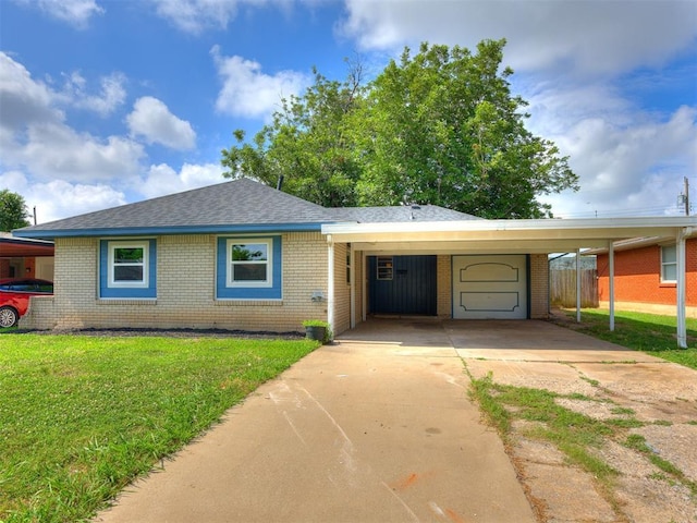 3044 S Madole Blvd, Oklahoma City, OK 73159 - view of front of home featuring brick siding, driveway, an attached carport, an attached garage, and a shingled roof