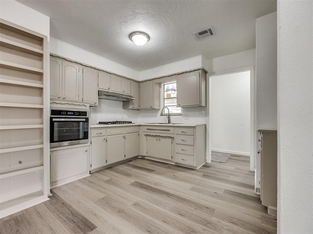 3044 S Madole Blvd, Oklahoma City, OK 73159 - kitchen featuring appliances with stainless steel finishes, light wood-style floors, under cabinet range hood, light countertops, and a textured ceiling