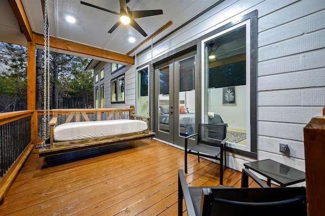 156 Butternut Trl, Broken Bow, OK 74728 - wooden terrace with french doors and ceiling fan