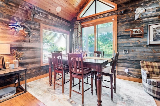 39 E Shore Dr, Arcadia, OK 73007 - dining area with wooden walls, vaulted ceiling, and wooden ceiling