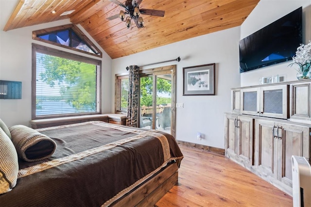 39 E Shore Dr, Arcadia, OK 73007 - bedroom featuring access to outside, light wood-style flooring, and wooden ceiling
