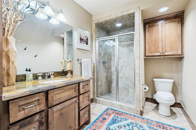 39 E Shore Dr, Arcadia, OK 73007 - bathroom featuring vanity, a stall shower, and recessed lighting