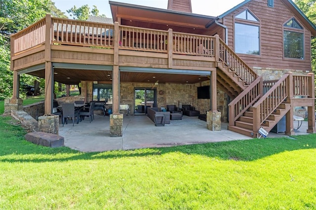 39 E Shore Dr, Arcadia, OK 73007 - rear view of property featuring stairway, an outdoor living space, a patio area, and a deck
