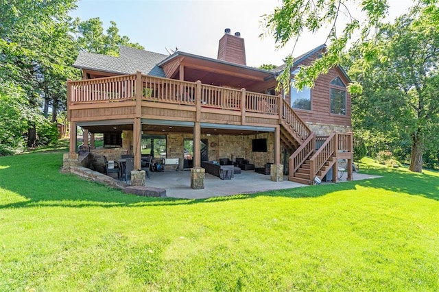 39 E Shore Dr, Arcadia, OK 73007 - rear view of house with a chimney, a patio, a deck, and a yard
