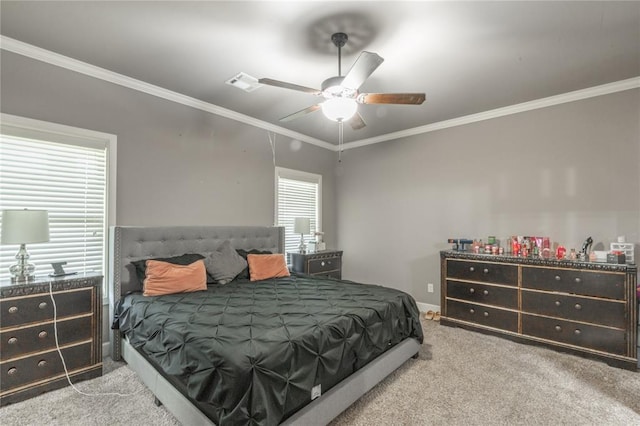 9409 NW 91st St, Yukon, OK 73099 - carpeted bedroom featuring ornamental molding and a ceiling fan