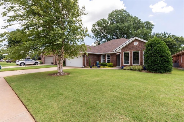 812 Old Bugle Rd, Edmond, OK 73003 - ranch-style house featuring brick siding, a front lawn, concrete driveway, and a garage