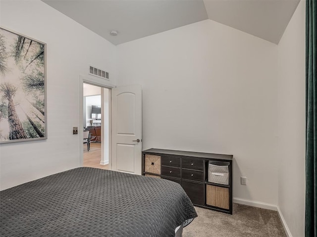 3760 Black Mesa Rd, Norman, OK 73071 - bedroom featuring vaulted ceiling and light carpet