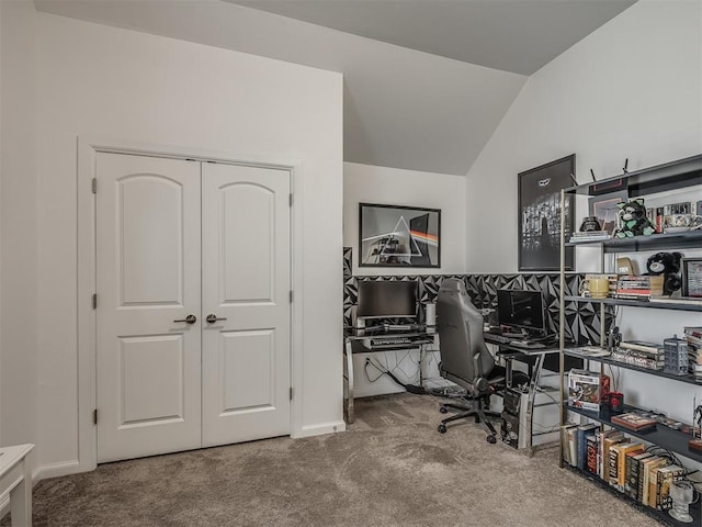 3760 Black Mesa Rd, Norman, OK 73071 - home office featuring carpet flooring and lofted ceiling