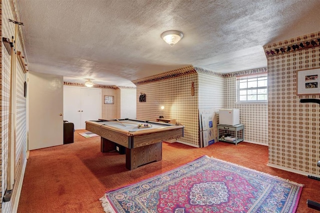 12108 Blue Sage Rd, Oklahoma City, OK 73120 - rec room with a textured ceiling, billiards table, and carpet flooring