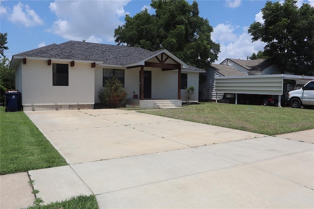 1361 Chestnut Dr, Oklahoma City, OK 73119 - ranch-style house featuring stucco siding, a front lawn, concrete driveway, and roof with shingles