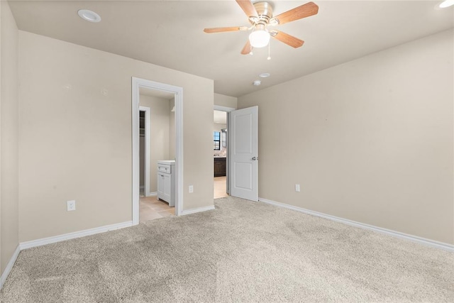 1361 Chestnut Dr, Oklahoma City, OK 73119 - unfurnished bedroom with light carpet, recessed lighting, connected bathroom, and ceiling fan