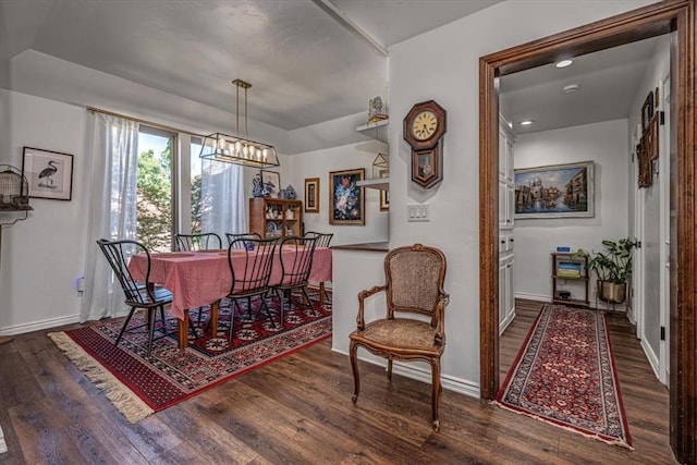 1601 Hazelhurst, Edmond, OK 73013 - dining space featuring wood finished floors, a chandelier, and recessed lighting