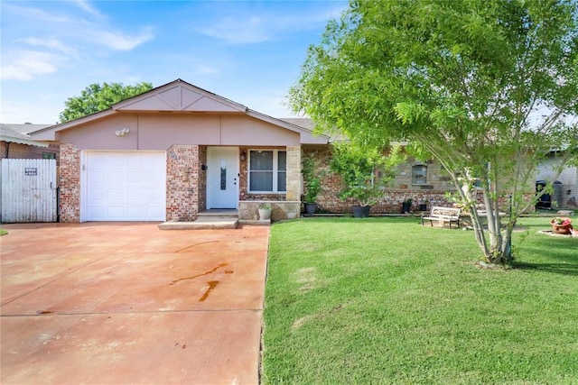 7007 NW 61st St, Bethany, OK 73008 - ranch-style home featuring a garage, a front lawn, concrete driveway, and brick siding