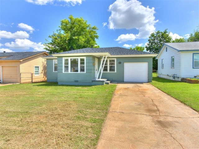 2340 SW 46th St, Oklahoma City, OK 73119 - view of front of home with a front yard, an attached garage, driveway, and roof with shingles