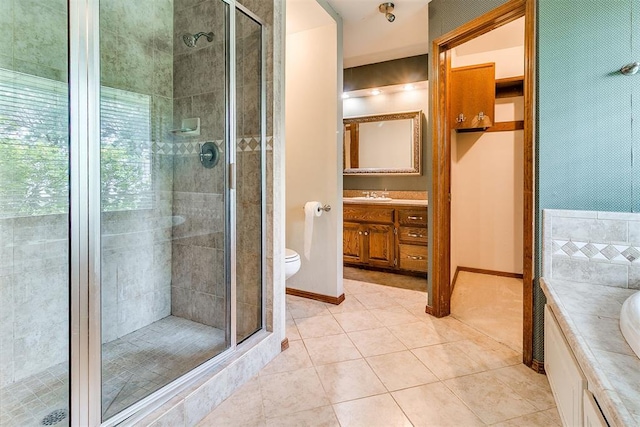 10201 Mantle Ct, Oklahoma City, OK 73162 - bathroom with vanity, a shower stall, and tile patterned floors