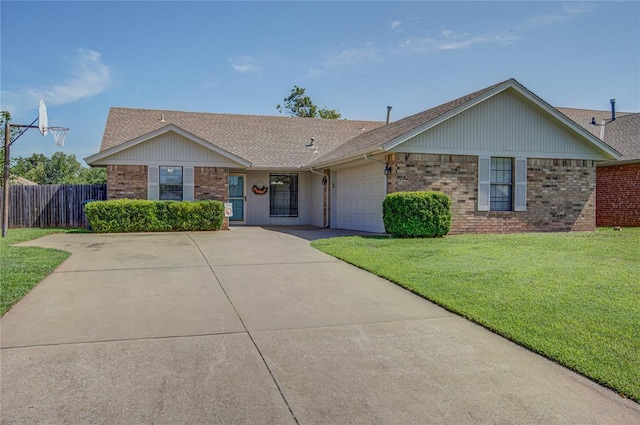 2109 Shamrock Dr, Edmond, OK 73003 - ranch-style home featuring brick siding, a garage, roof with shingles, and concrete driveway