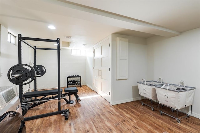 1005 NW 40th St, Oklahoma City, OK 73118 - exercise room featuring wood finished floors and baseboards