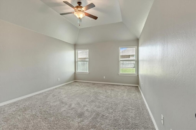 18608 Summer Grove Ave, Edmond, OK 73012 - spare room featuring ceiling fan, carpet floors, and lofted ceiling