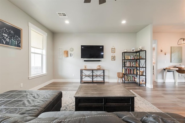 337030 E 1016th Rd, Meeker, OK 74855 - living room with wood finished floors, recessed lighting, and a ceiling fan