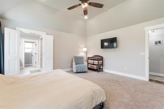 337030 E 1016th Rd, Meeker, OK 74855 - carpeted bedroom with vaulted ceiling and a ceiling fan