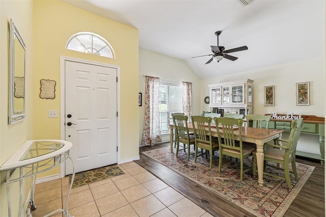 3751 Rock Dove Lndg, Edmond, OK 73034 - entrance foyer featuring lofted ceiling, a ceiling fan, and light tile patterned floors
