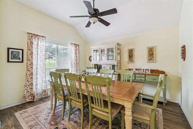 3751 Rock Dove Lndg, Edmond, OK 73034 - dining space featuring lofted ceiling, wood finished floors, and a ceiling fan