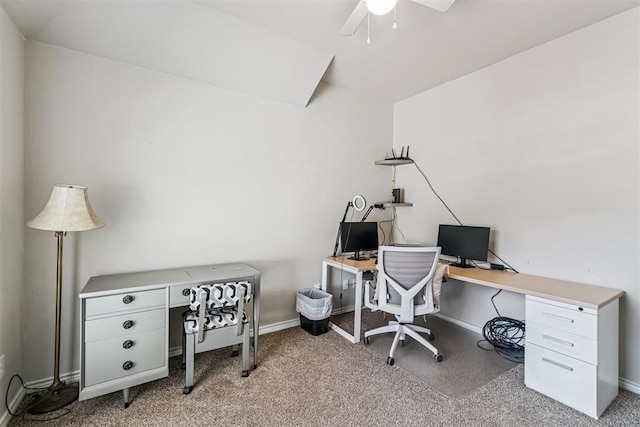 3751 Rock Dove Lndg, Edmond, OK 73034 - carpeted home office with ceiling fan and baseboards