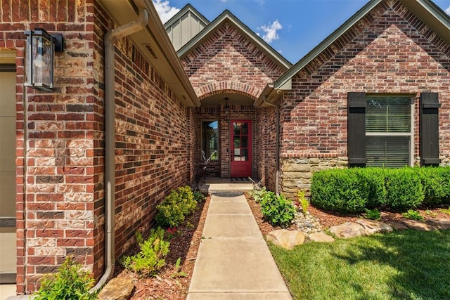 9041 NW 147th Ter, Yukon, OK 73099 - doorway to property featuring brick siding