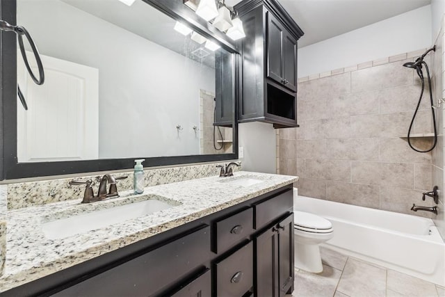 9041 NW 147th Ter, Yukon, OK 73099 - bathroom with double vanity, bathtub / shower combination, and tile patterned floors