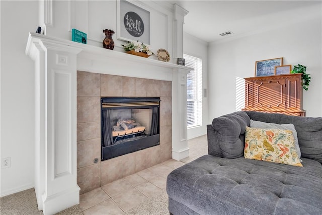 1045 Belmont Pl, Yukon, OK 73099 - living area with a tiled fireplace and baseboards