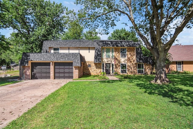 11904 Somerville Dr, Yukon, OK 73099 - view of front of house with a garage, a front yard, concrete driveway, and brick siding