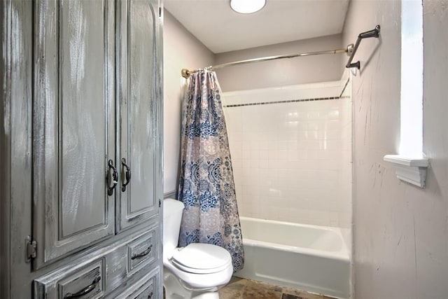 11904 Somerville Dr, Yukon, OK 73099 - bathroom featuring toilet and shower / bath combo with shower curtain