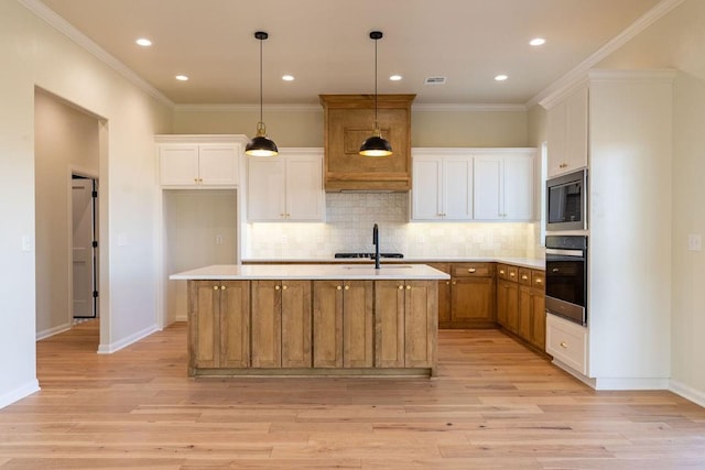 4334 White Ash Dr, Piedmont, OK 73078 - kitchen featuring oven, stainless steel microwave, light countertops, white cabinetry, and recessed lighting