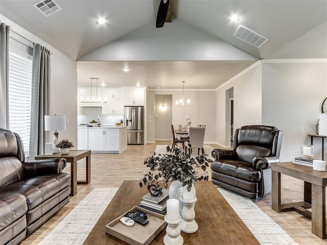 1391 Hickory Trl, Piedmont, OK 73078 - living room featuring a chandelier, light wood-type flooring, recessed lighting, and ornamental molding