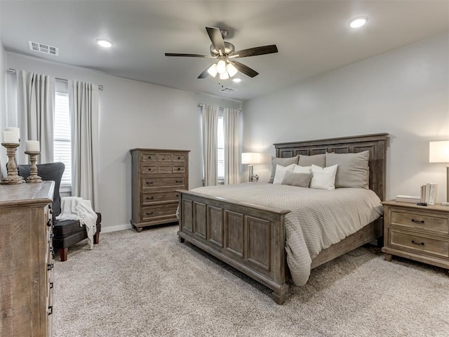 1391 Hickory Trl, Piedmont, OK 73078 - bedroom featuring light carpet, recessed lighting, and ceiling fan