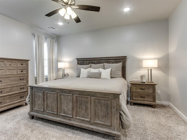 1391 Hickory Trl, Piedmont, OK 73078 - bedroom with light carpet, a ceiling fan, and recessed lighting