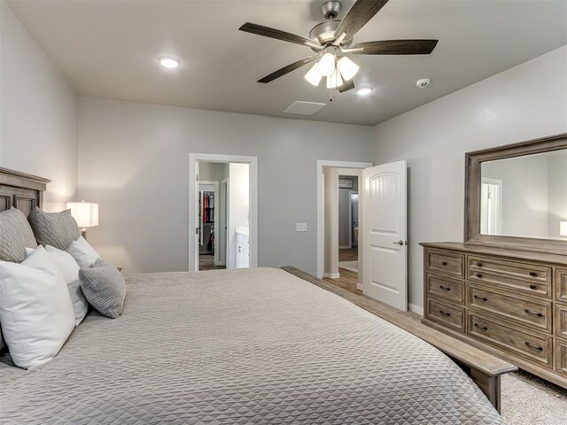 1391 Hickory Trl, Piedmont, OK 73078 - bedroom with light colored carpet, a ceiling fan, and recessed lighting