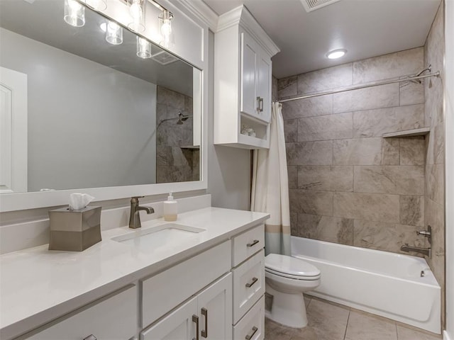 1391 Hickory Trl, Piedmont, OK 73078 - full bath with vanity, shower / tub combo with curtain, and tile patterned floors