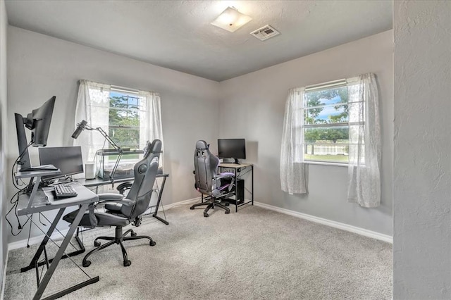 601 N Dobbs Rd, Harrah, OK 73045 - office with carpet, a textured wall, and a textured ceiling