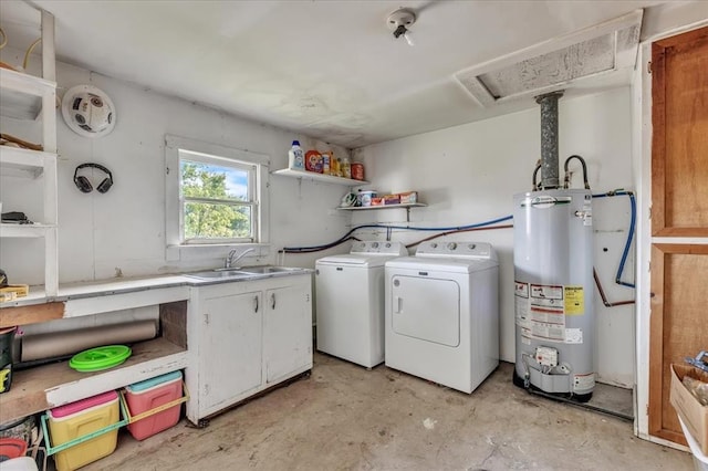 601 N Dobbs Rd, Harrah, OK 73045 - laundry room featuring water heater, washing machine and dryer, and attic access