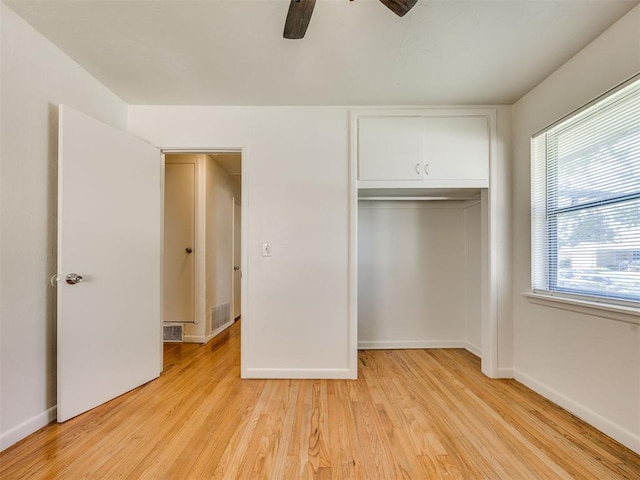 3804 NW 52nd St, Oklahoma City, OK 73112 - unfurnished bedroom featuring light wood-type flooring, a closet, and ceiling fan