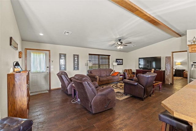 5097 County St Unit 2580, Hinton, OK 73047 - living area featuring a ceiling fan, dark wood-style flooring, and recessed lighting