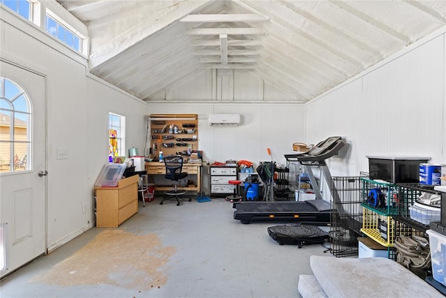 5097 County St Unit 2580, Hinton, OK 73047 - workout room with a wall mounted AC, plenty of natural light, and lofted ceiling