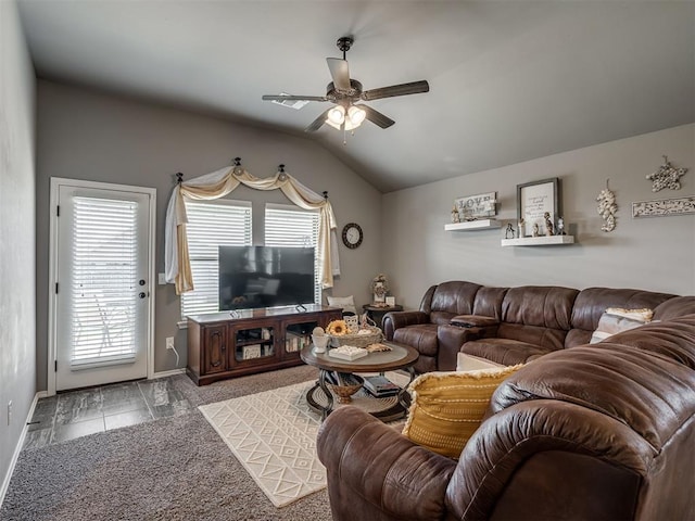 12812 Double V Dr, Piedmont, OK 73078 - living area featuring ceiling fan and lofted ceiling