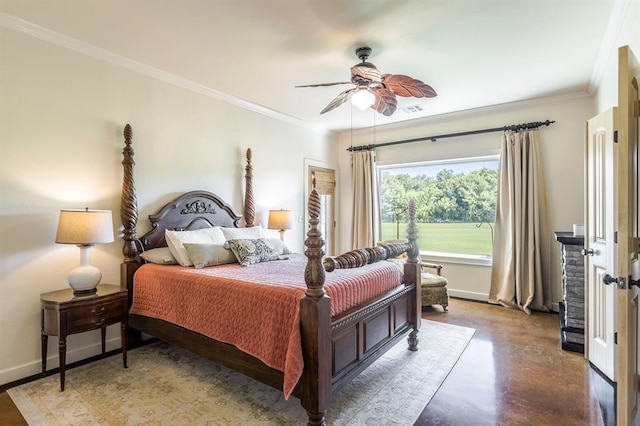 775 Magnolia Ln, Tuttle, OK 73089 - bedroom with ornamental molding, concrete flooring, and a ceiling fan