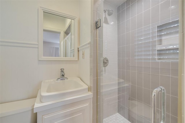 1114 Glenwood Ave, Nichols Hills, OK 73116 - full bathroom with a shower stall, vanity, and a wainscoted wall