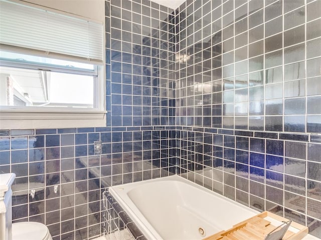 3013 Beverly Dr, Edmond, OK 73013 - bathroom with a jetted tub and tile walls