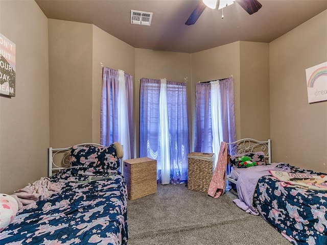 bedroom with carpet flooring and ceiling fan